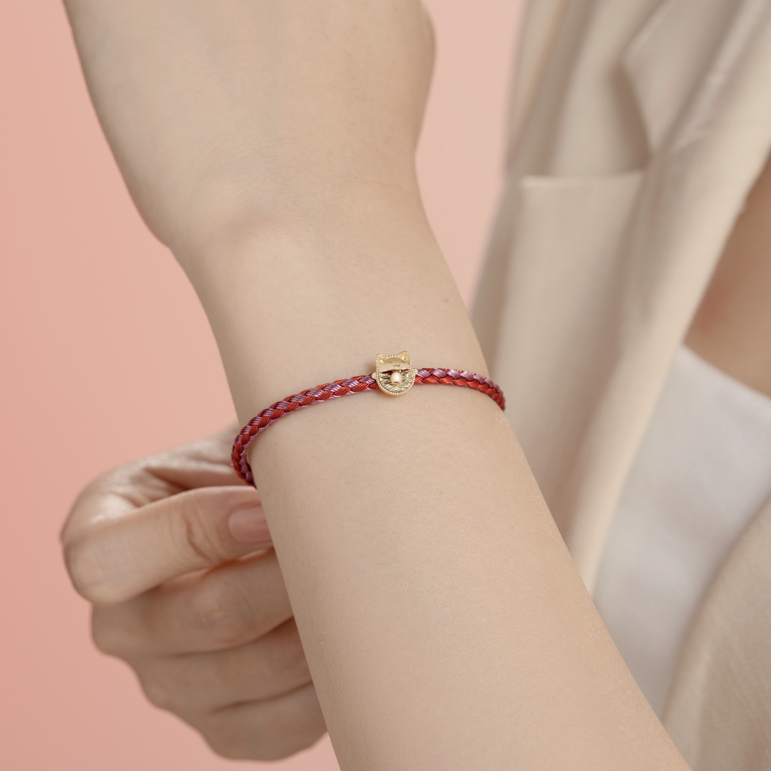Vòng tay Mèo Đại Cát Nhỏ Vàng 14k LLF207 Huy Thanh Jewelry