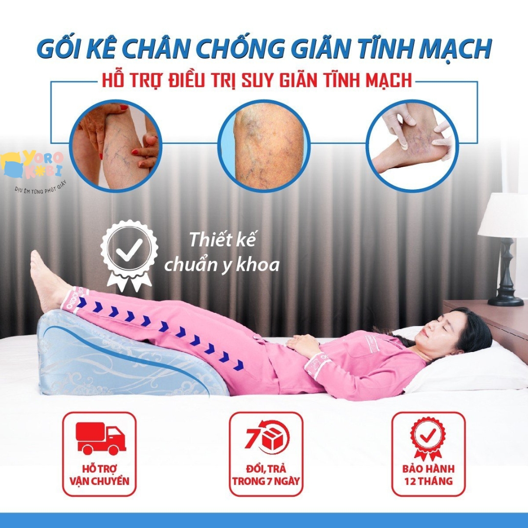 GỐI CHỐNG GIÃN TĨNH MẠCH THƯƠNG HIỆU YOROKOBI GIÚP CẢI THIỆN TÌNH TRẠNG GIÃN TĨNH MẠCH. TẠO GIẤC NGỦ SÂU VÀ THOẢI MÁI. KÍCH THƯỚC 59X48X28CM. CHẤT LIỆU RUỘT GỐI LÀ PU FOAM NGUYÊN KHỐI