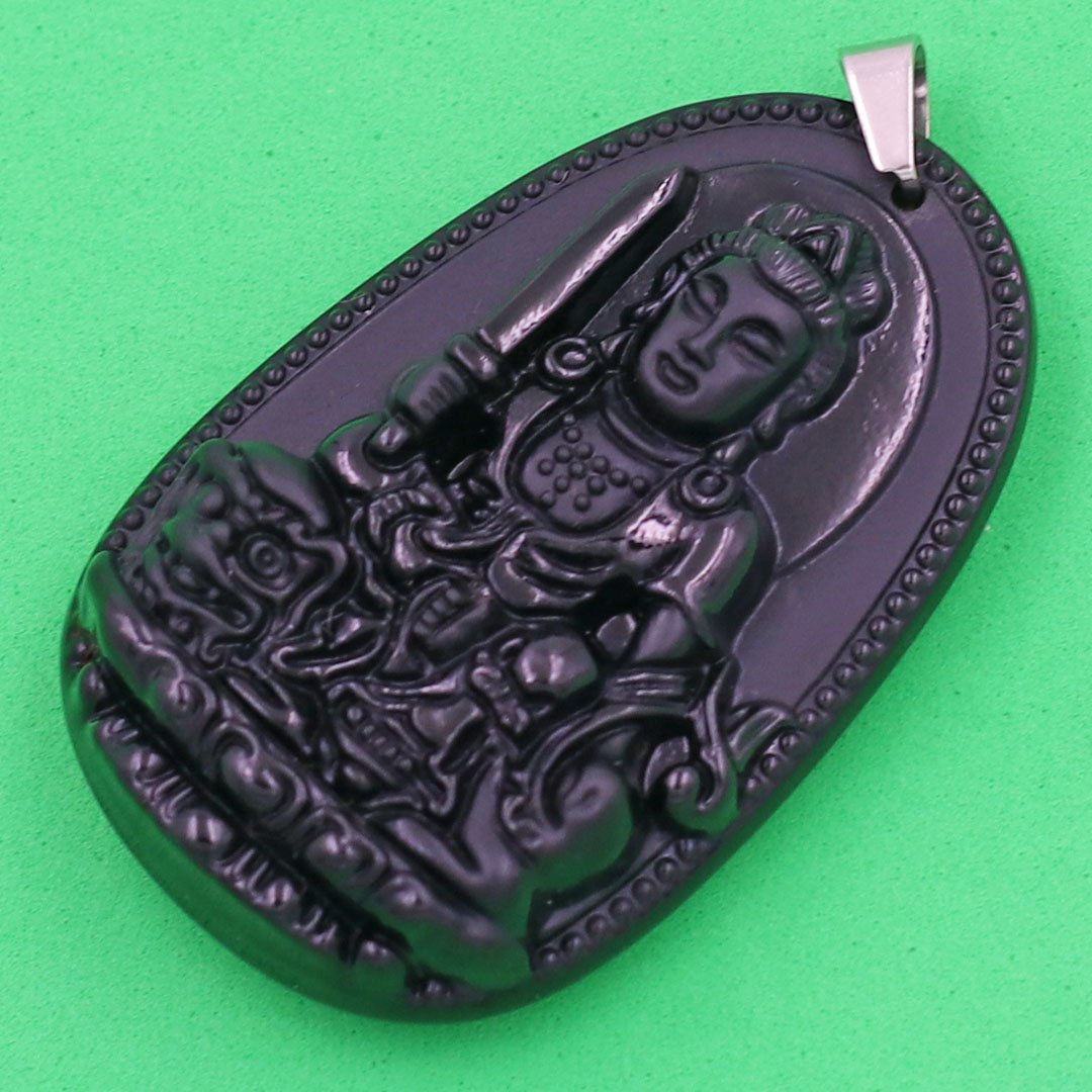 Mặt Phật Văn Thù Bồ Tát thạch anh đen 4.3cm