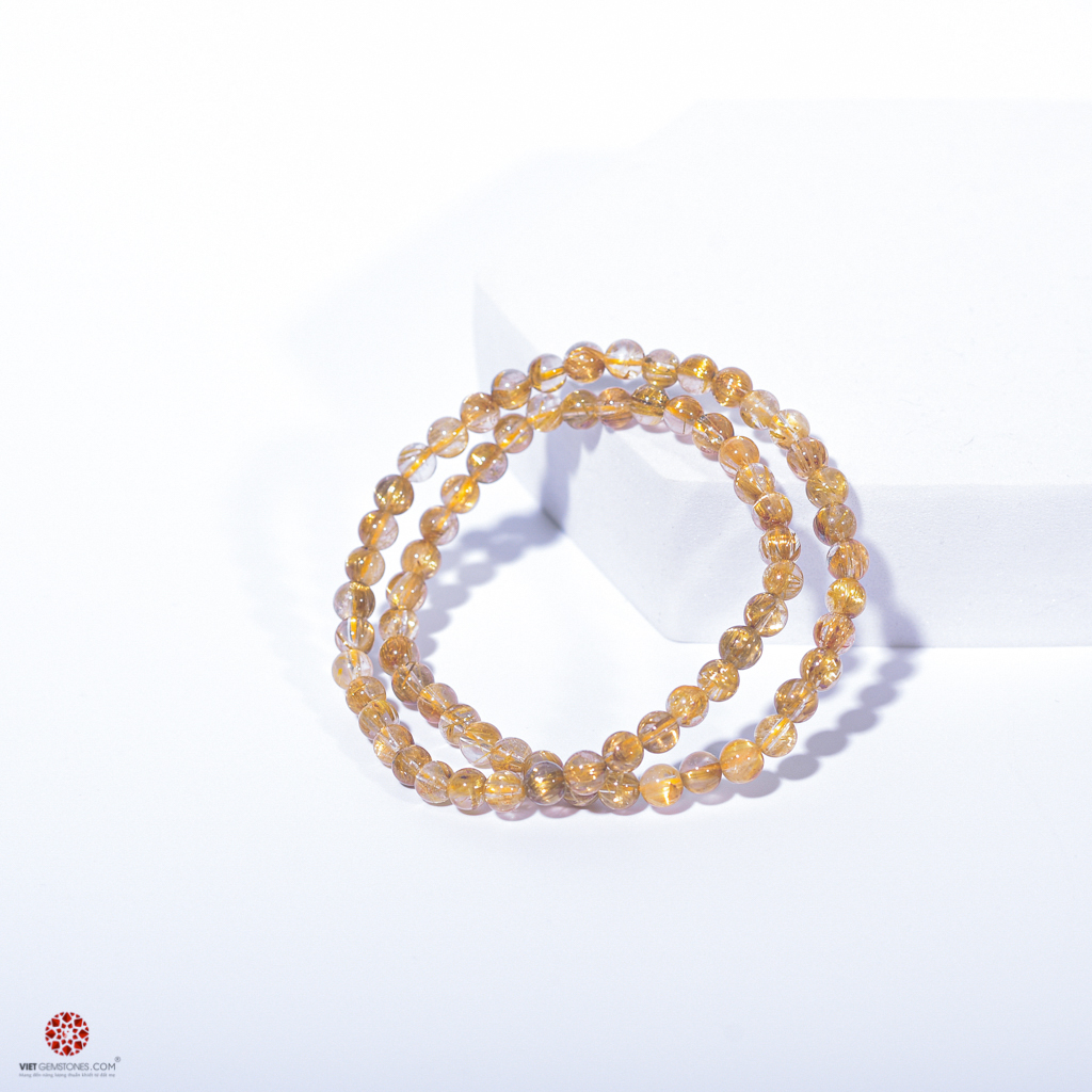 Vòng tay đá thạch anh tóc vàng 6mm chuẩn cao cấp quấn 2 lines - Hợp mệnh Thổ, Kim