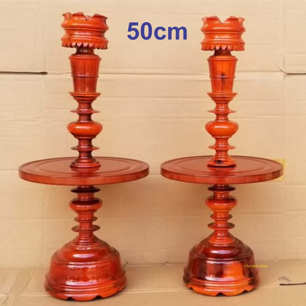 Cặp chân đèn gỗ - Chân Đèn Thờ , gỗ tràm cao 50cm