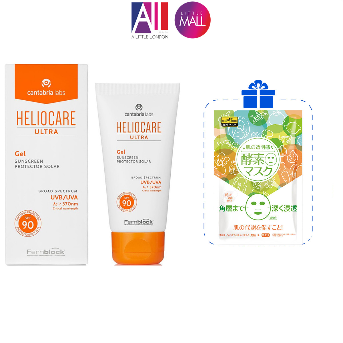 Gel chống nắng phổ rộng không màu Heliocare Ultra 90 Gel SPF50+ 50ml TẶNG mặt nạ Sexylook