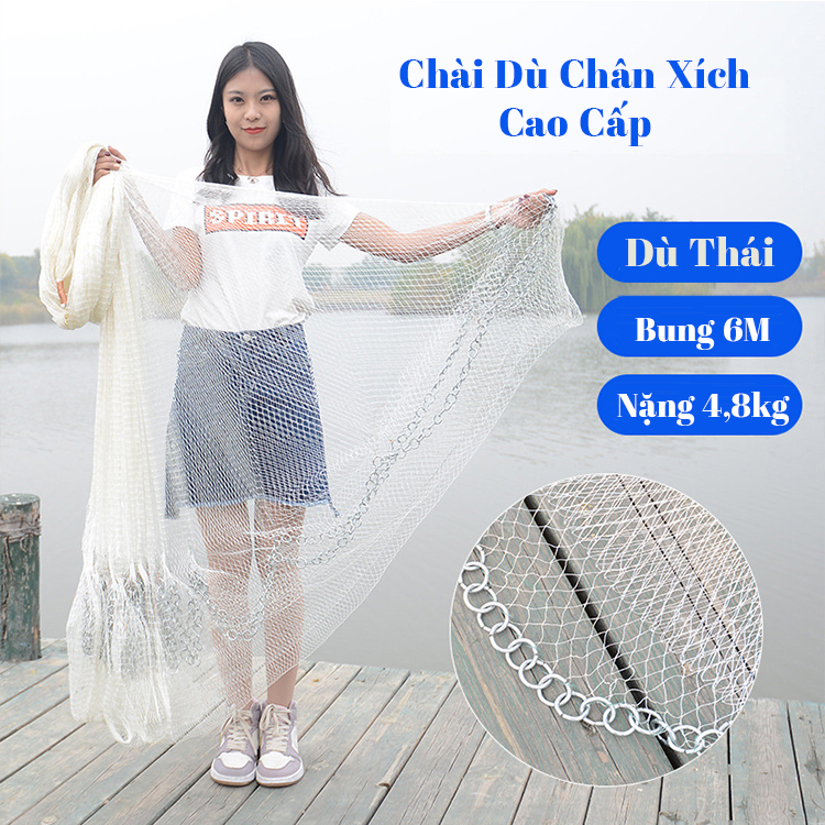 Chài Dù Bắt Cá màu trắng chân xích Thái Lan Cao 3m Nặng 5kg