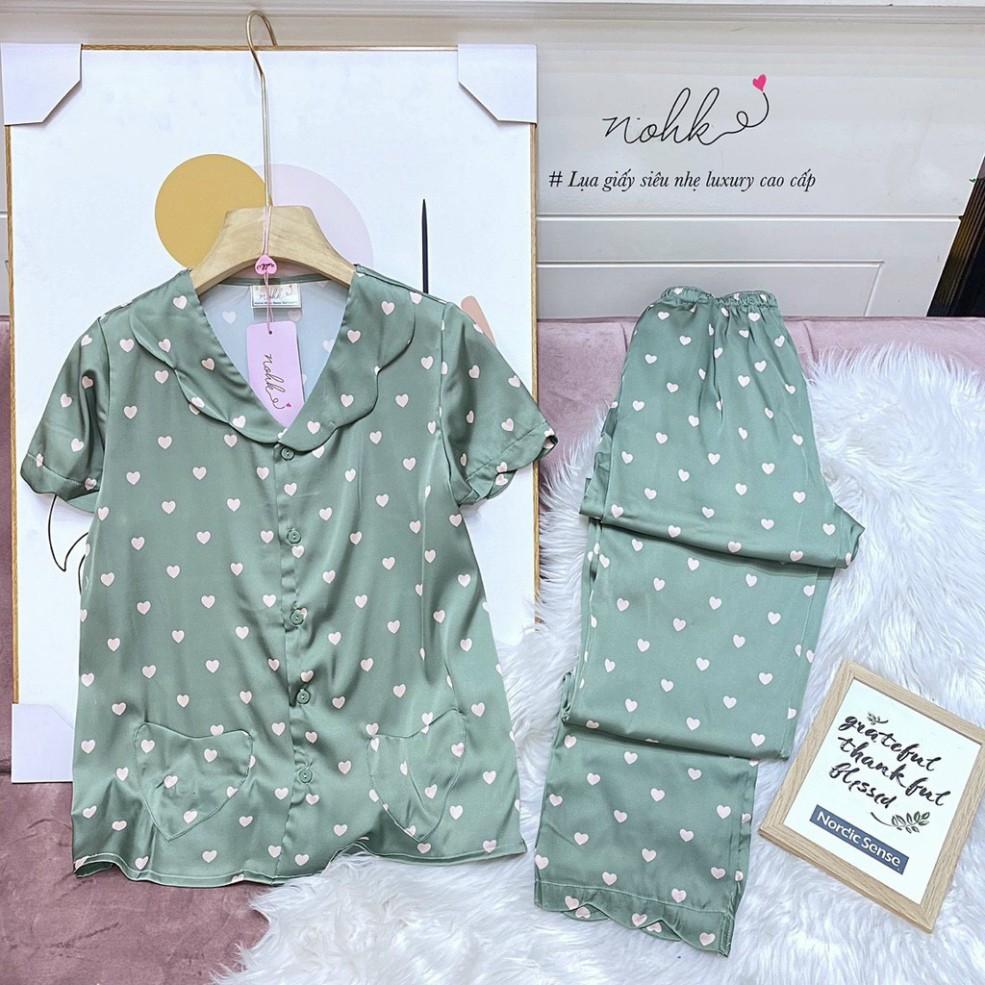 Bộ lụa Pijama hình tim phối cổ bèo NOHK