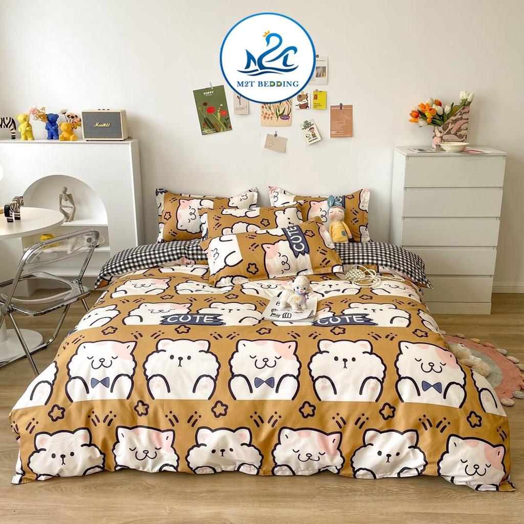 Bộ chăn ga gối Cotton poly M2T bedding, vỏ chăn mền, drap ga giường và 2 vỏ gối nằm - PL Gấu bắc cực