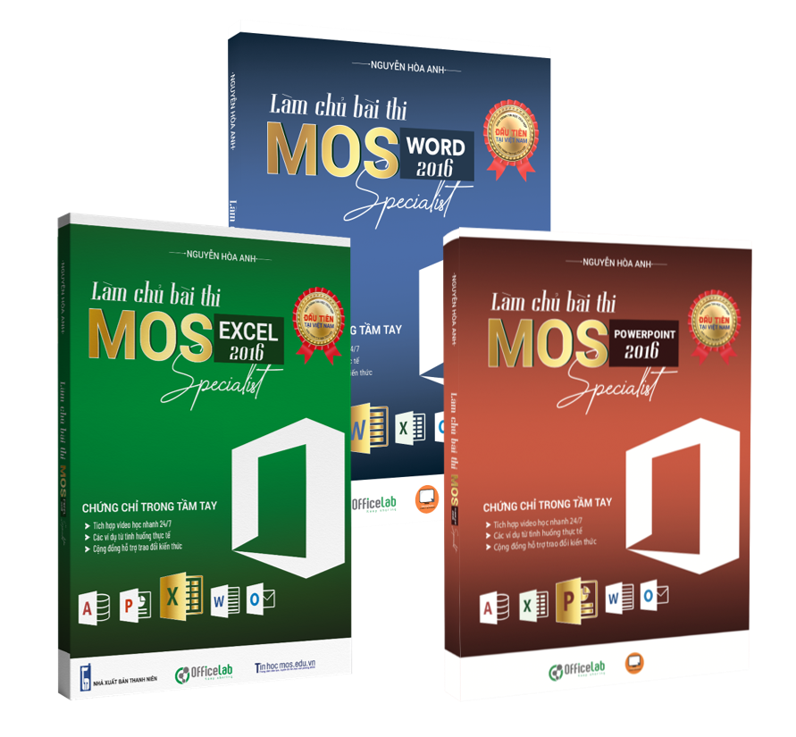 Sách - Combo Sách Ôn Thi 2 Môn MOS Excel, Word, Powerpoint 2016 Specialist, Ứng dụng Tin học văn phòng cơ bản - tinhocmos