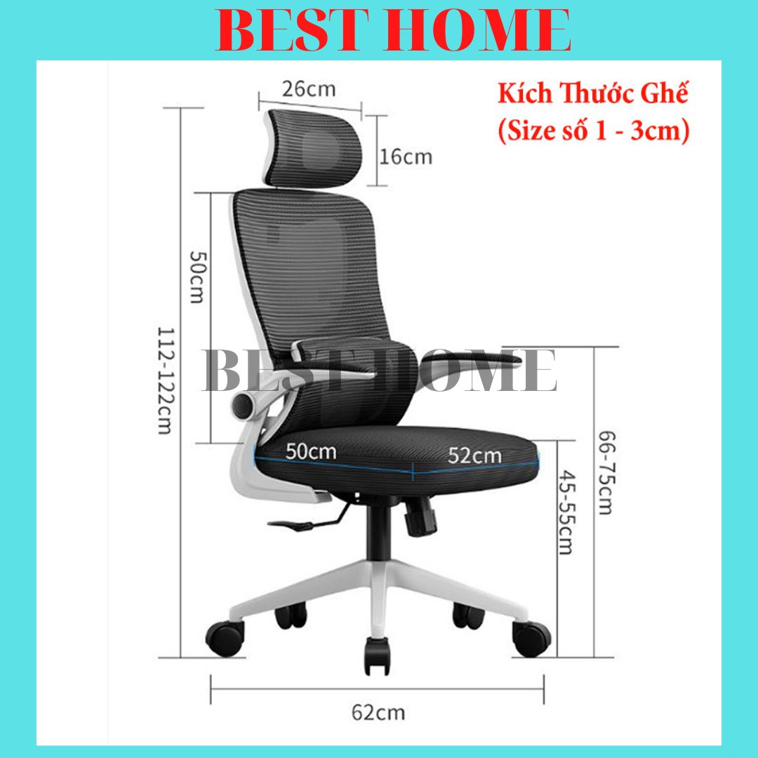 Ghế Xoay Văn Phòng Công Thái Học Phiên Bản Mới - Có Tựa Đầu, Tựa Lưng Chống Mỏi Vùng Hông, Eo - Phù Hợp Văn Phòng, Học Sinh, Sinh Viên, Gaming.