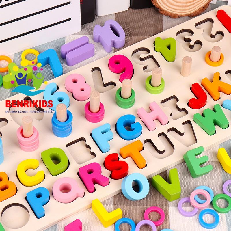 Giáo Cụ Montessori Cột Tính Học Đếm Và Ghép Chữ Cái In Hoa Tiếng Anh Bằng Gỗ