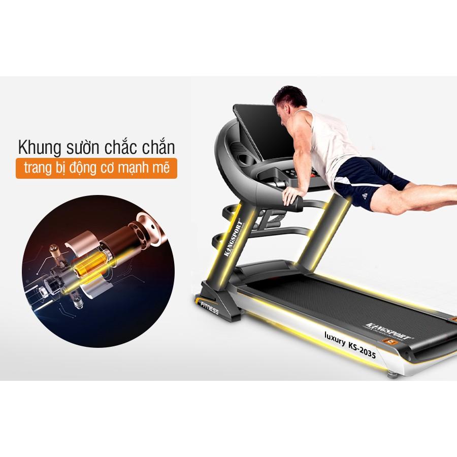 Máy chạy bộ KINGSPORT KS-2035 đa năng, thao tác phím cảm ứng, thiết kế sang trọng cứng cáp, kèm đai massage và thanh gập bụng, cân nặng phù hợp từ dưới 90-95kg