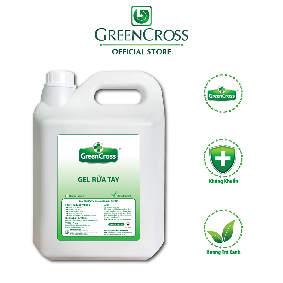 GREEN CROSS GEL - Combo 1 can Gel Rửa Tay GREEN CROSS dung tích 5L/can + 1 Chai Gel 500ml cùng loại