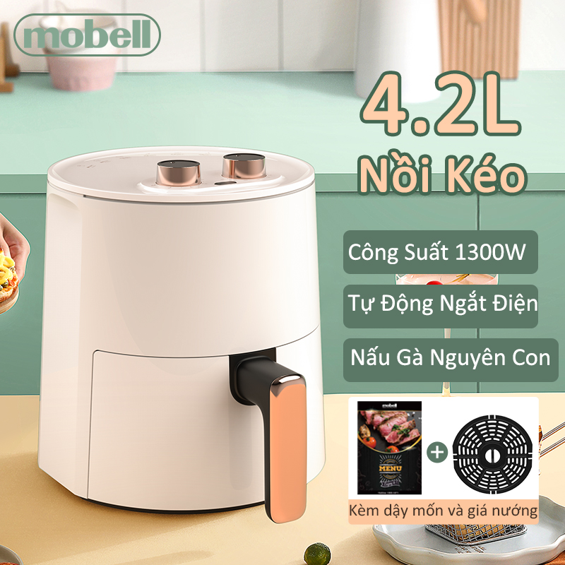 Nồi Chiên Không Dầu 4.2L Công Nghệ Chiên 360 Độ Không Cần Lật Hàng Chính Hãng Thương Hiệu Mobell Bảo Hành 12 Tháng