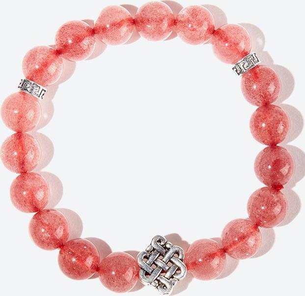 Vòng tay thạch anh dâu charm kết đồng tâm Ngọc Quý Gemstones