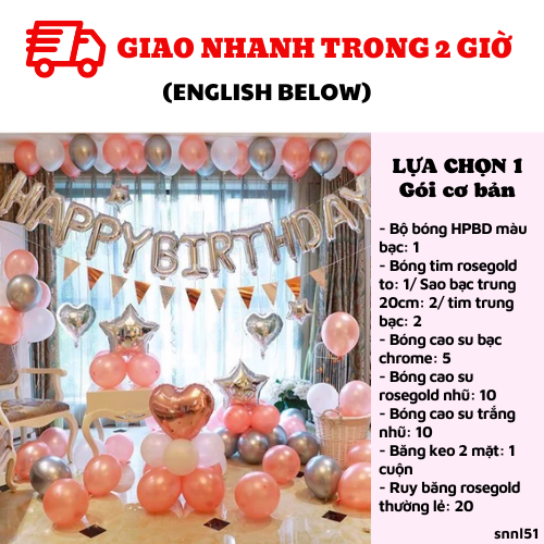 Bộ bong bóng trang trí sinh nhật rosegold birthday set snnl51