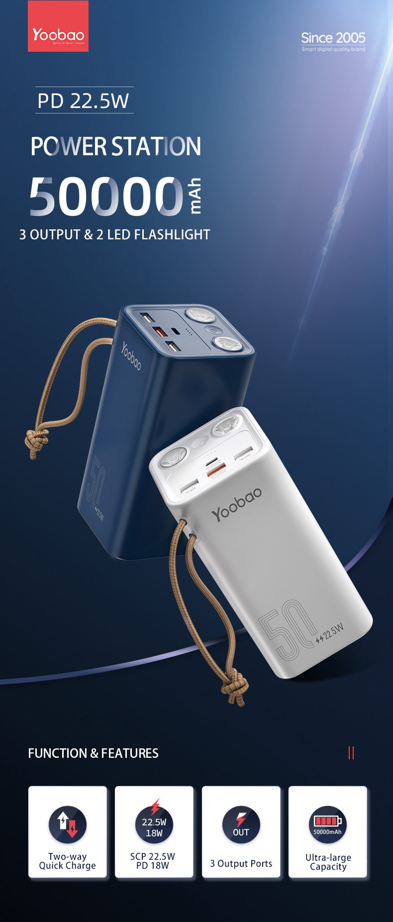 Sạc dự phòng Yoobao H5 50000mAh PD 20W- hàng chính hãng