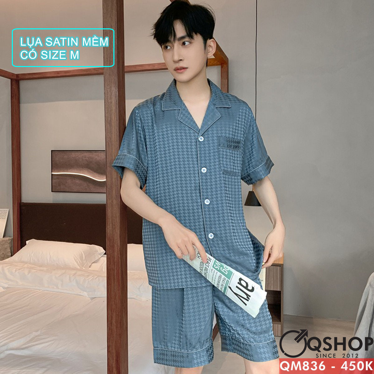 Bộ đồ pijama nam quần ngắn lụa satin mềm thoải mái QSHOP QM836