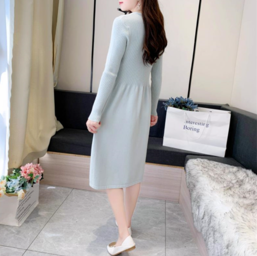 Đầm nữ, đầm len nữ dài tay phối cúc xinh xắn Al77
