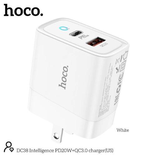 Hình ảnh Củ sạc nhanh hoco. DC38 – Hàng Chính Hãng 2 cổng ( USB + Type- C ) 3.1A, PD 20W, Q.C 3.0  hỗ trợ sạc nhanh cho điện thoại