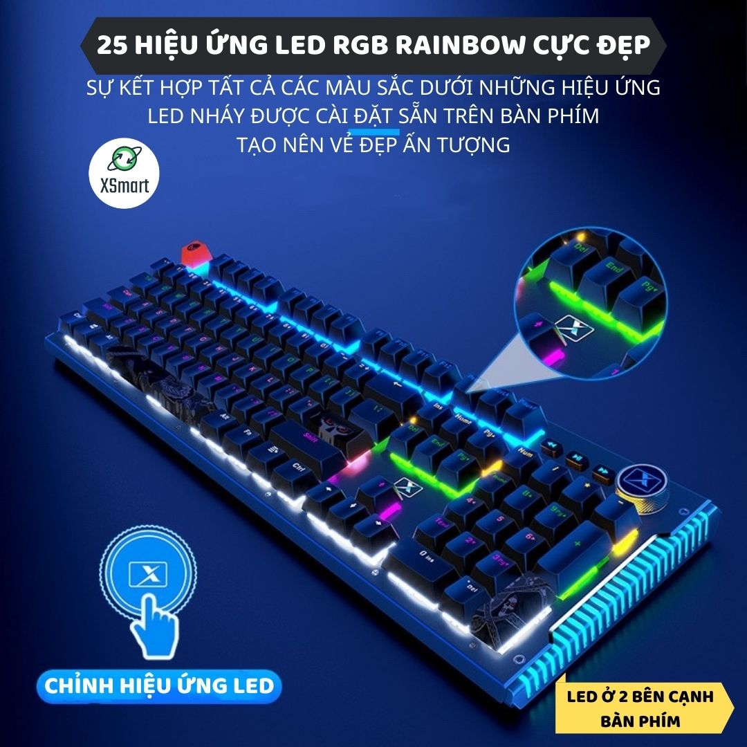 Bàn Phím Cơ Gaming Mẫu Mới XSmart K968 SUPER GAME 2021 Có 25 Chế Độ Led Đổi Màu Keycap Siêu Xịn, Tương Thích Máy Tính PC - Hàng Chính Hãng