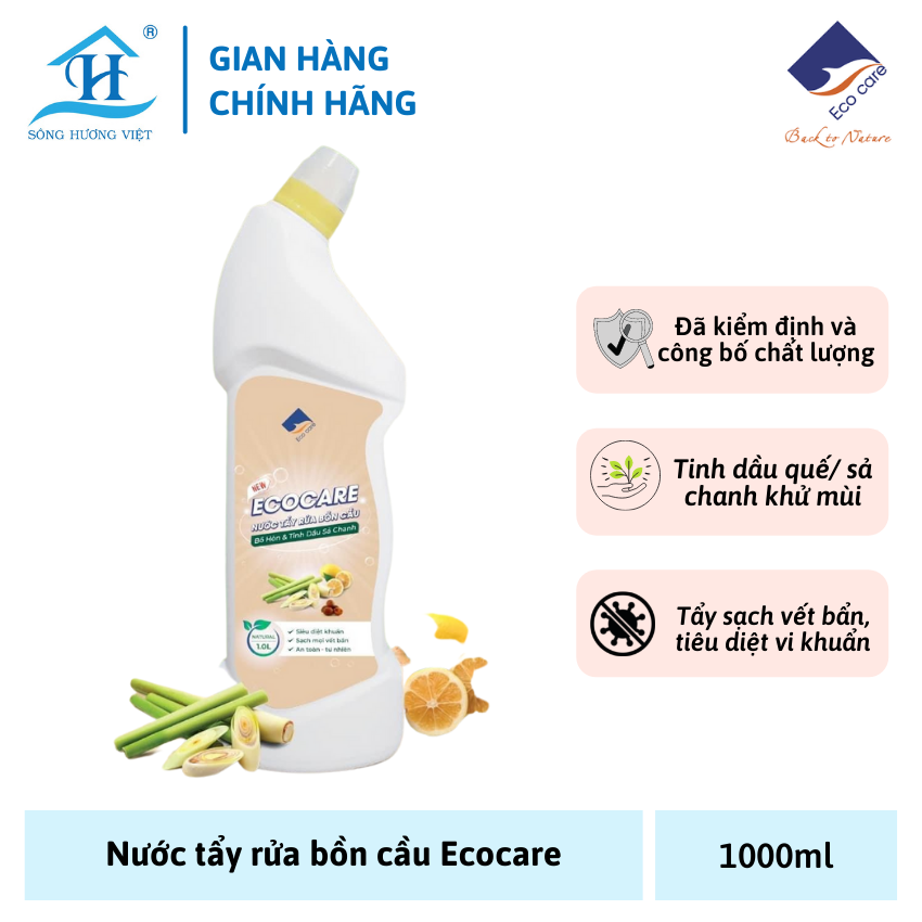 Nước tẩy rửa bồn cầu ECOCARE, chiết xuất thiên nhiên khử mùi diệt khuẩn tốt bảo vệ sức khỏe gia đình - Hàng chính hãng