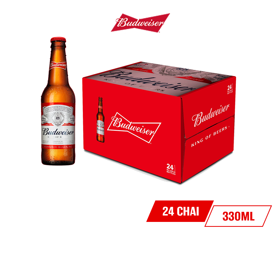 Thùng 24 Chai Bia Budweiser Chính Hãng (330ml/Chai)