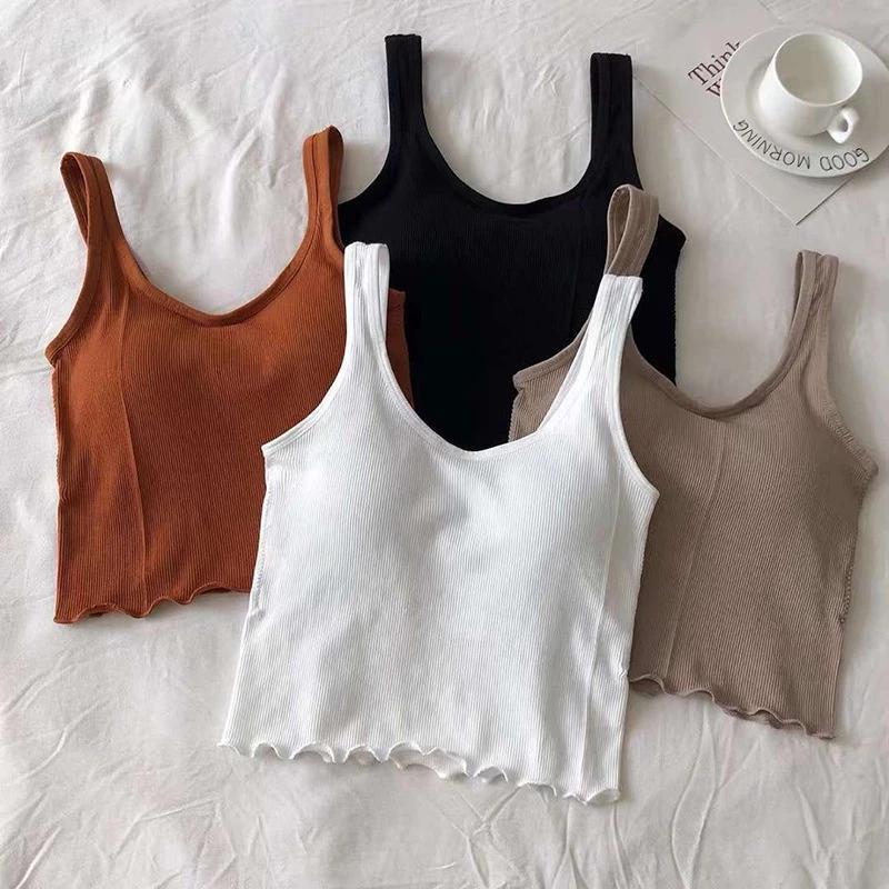 [HÀNG QUẢNG CHÂU] ÁO BA LỖ VIỀN SÓNG GÂN TĂM áo croptop sát nách CÓ ĐỆM NGỰC nhiều màu lựa chọn chất cotton thun cao cấp