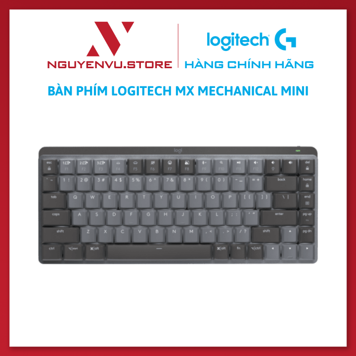 Bàn phím cơ không dây Logitech MX Mechanical Mini – Tactile yên tĩnh được chiếu sáng nền, Bluetooth, pin sạc USB-C, macOS| Windows -Hàng Chính Hãng