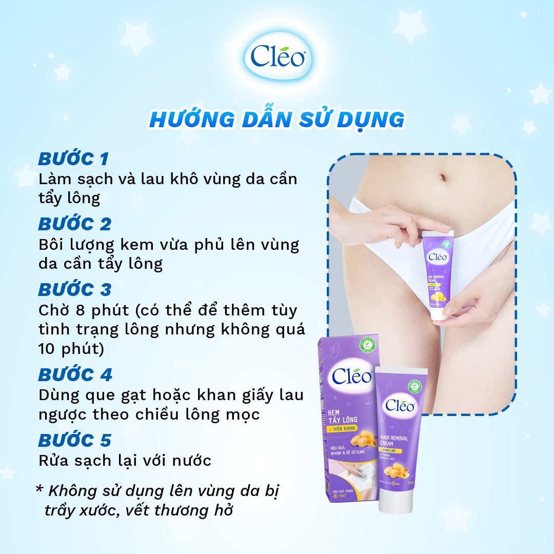 Kem Tẩy Lông Bikini Cléo 50g, an toàn hiệu quả trong 8 phút, không đau rát