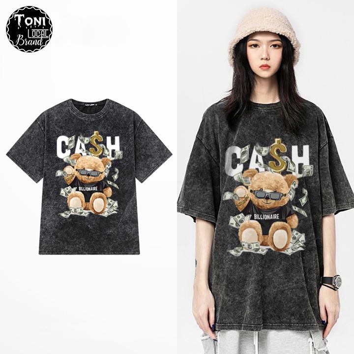 Áo Thun Tay Lỡ Local Brand CASH BEAR Cotton 100 form rộng nam nữ Unisex