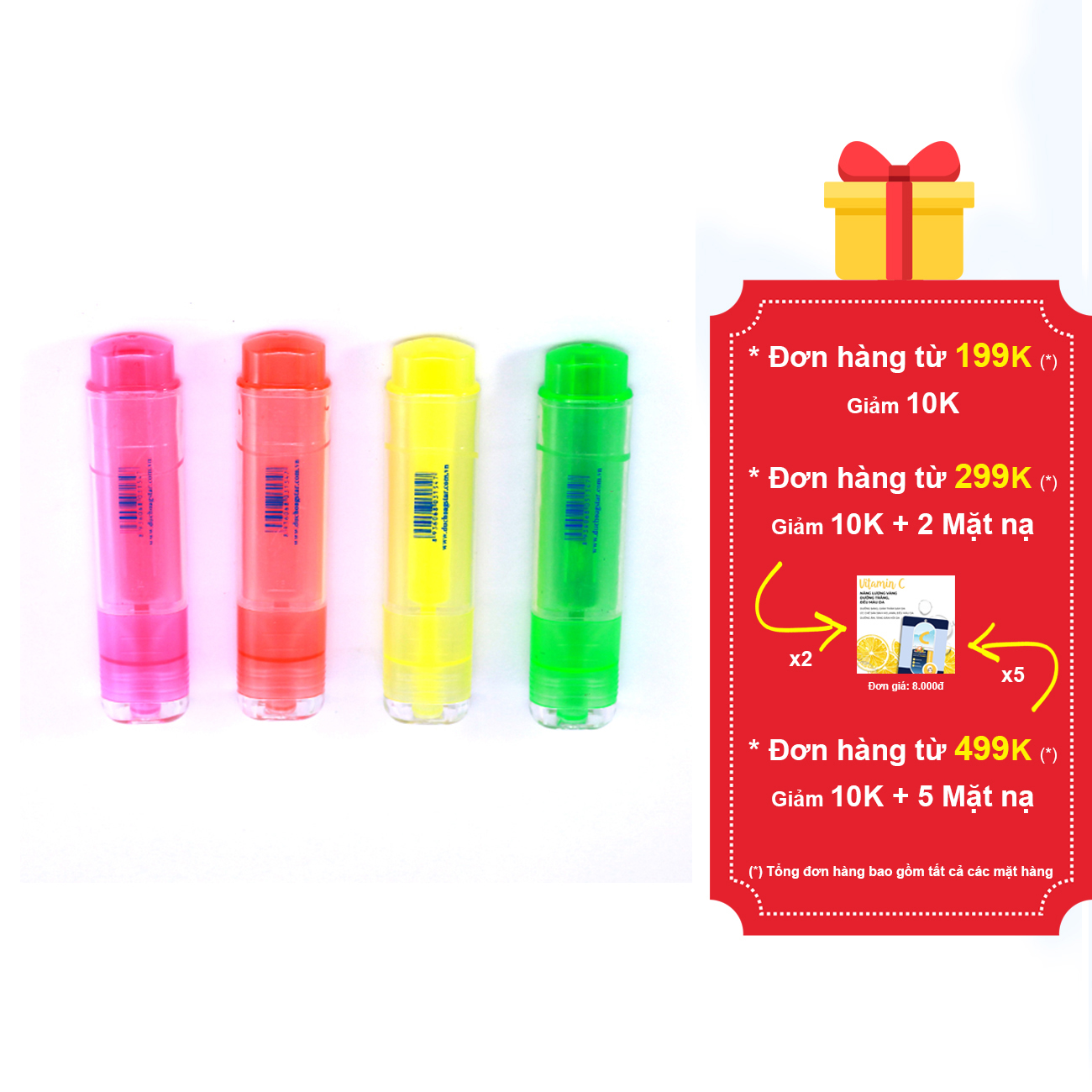 4 cây bút dạ quang đủ màu