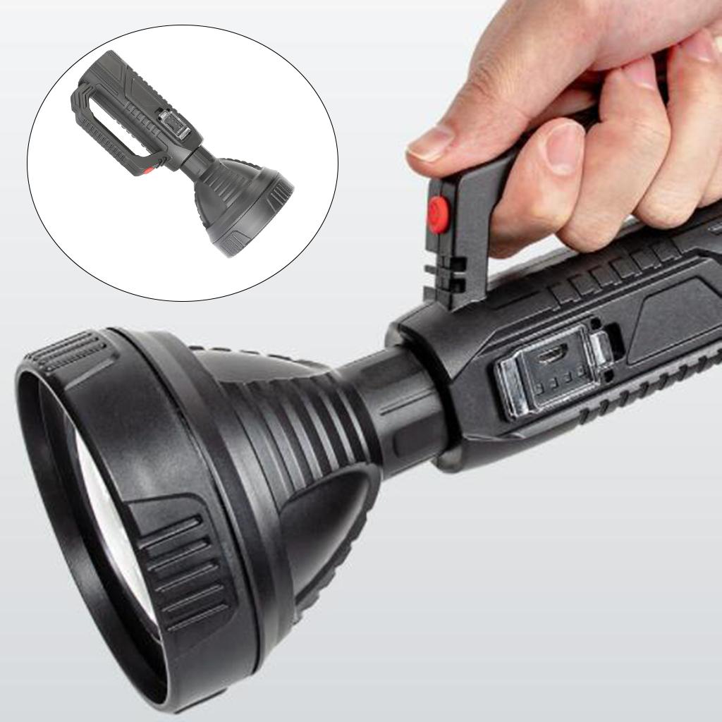 Rechargeable Torch LED Handheld Portable Searchlight Outdoor Flashlight Long Shots Lamp for Hunting Hiking Camping Black