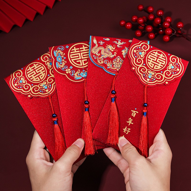 Set 10 Bao lì xì đỏ may mắn mừng năm mới đám cưới tân gia