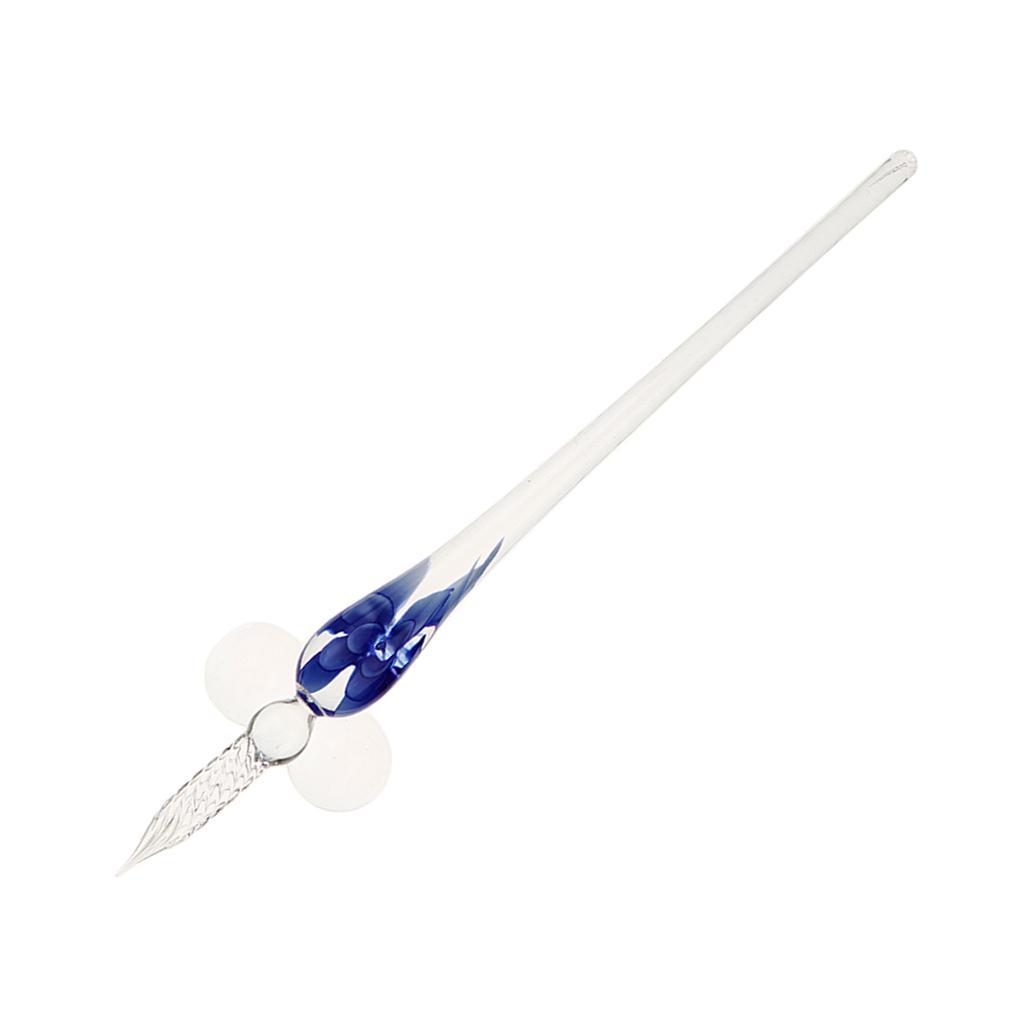 Vintage Crystal High Borosilicate Glass Glass Dip Pen Signature Pen Fountain Pens Business Present Office School Stationery Gifts Blue China Flower
