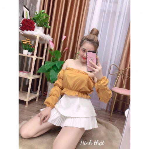Áo Croptop Bẹt Vai Nhún Tay Kiến CT13