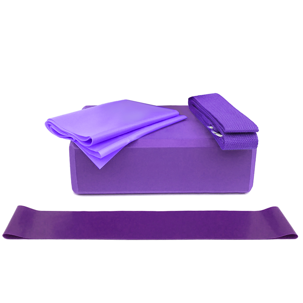 Bộ 4 thiết bị tập Yoga 1 x khối yoga, 1 x băng kéo dài, 1 x dây đeo kháng cự, 1 x dây đeo bằng vải cotton