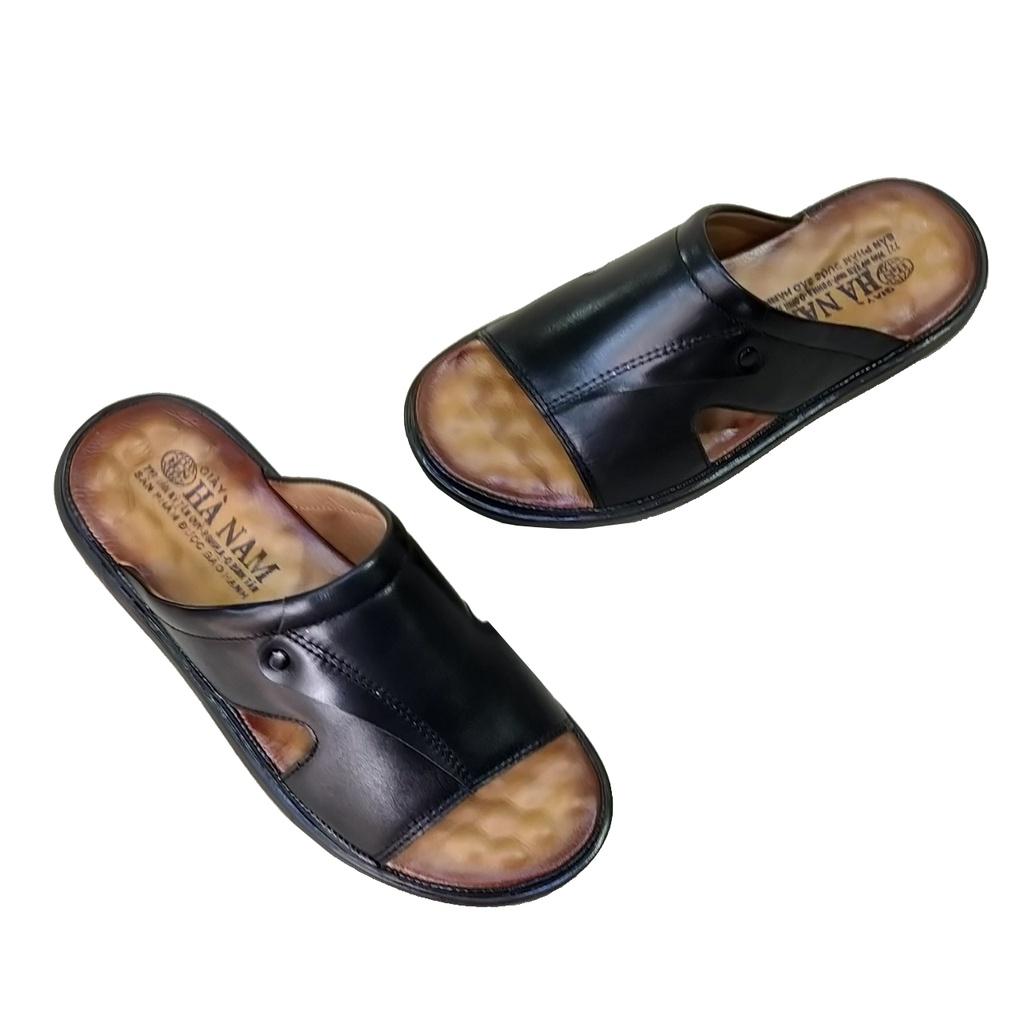 Dép nam quai ngang da bò thật HÀ NAM cao cấp DNA2202