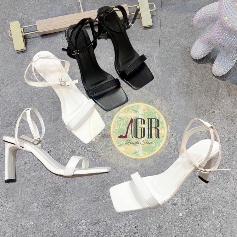 Sandal gót quai mảnh da mềm gót dẹp cao 7 cm