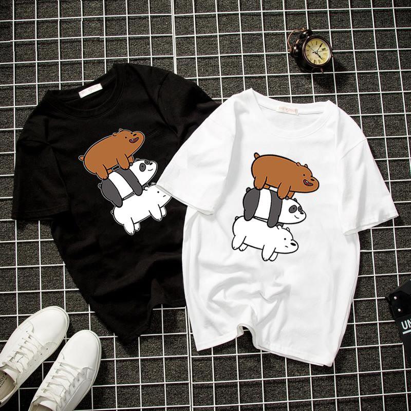 Áo thun unisex Hàn Quốc in 3 con gấu dễ thương vải dày mịn 2019T1001