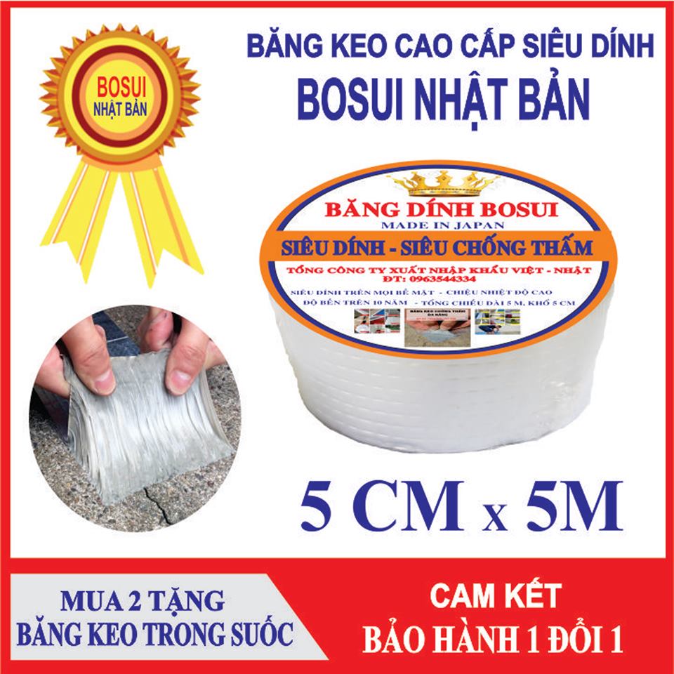 Băng keo chống thấm Bosui nhật bản siêu dính đa năng khổ 5cm x 5m