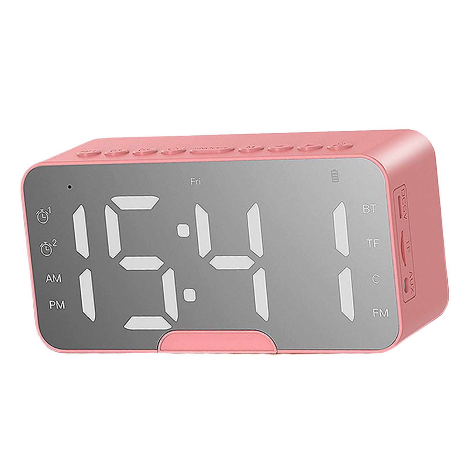 Bluetooth Speaker Mirror Calendar Stereo TF Card Night Light for Home Women pink