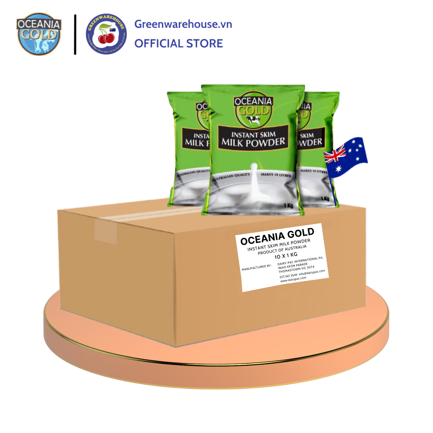 Thùng 10 bịch Sữa Bột Úc Oceania Gold Hàm Lượng Canxi Cao và Khoáng Chất Bịch 1kg-Nhập Khẩu Từ Úc