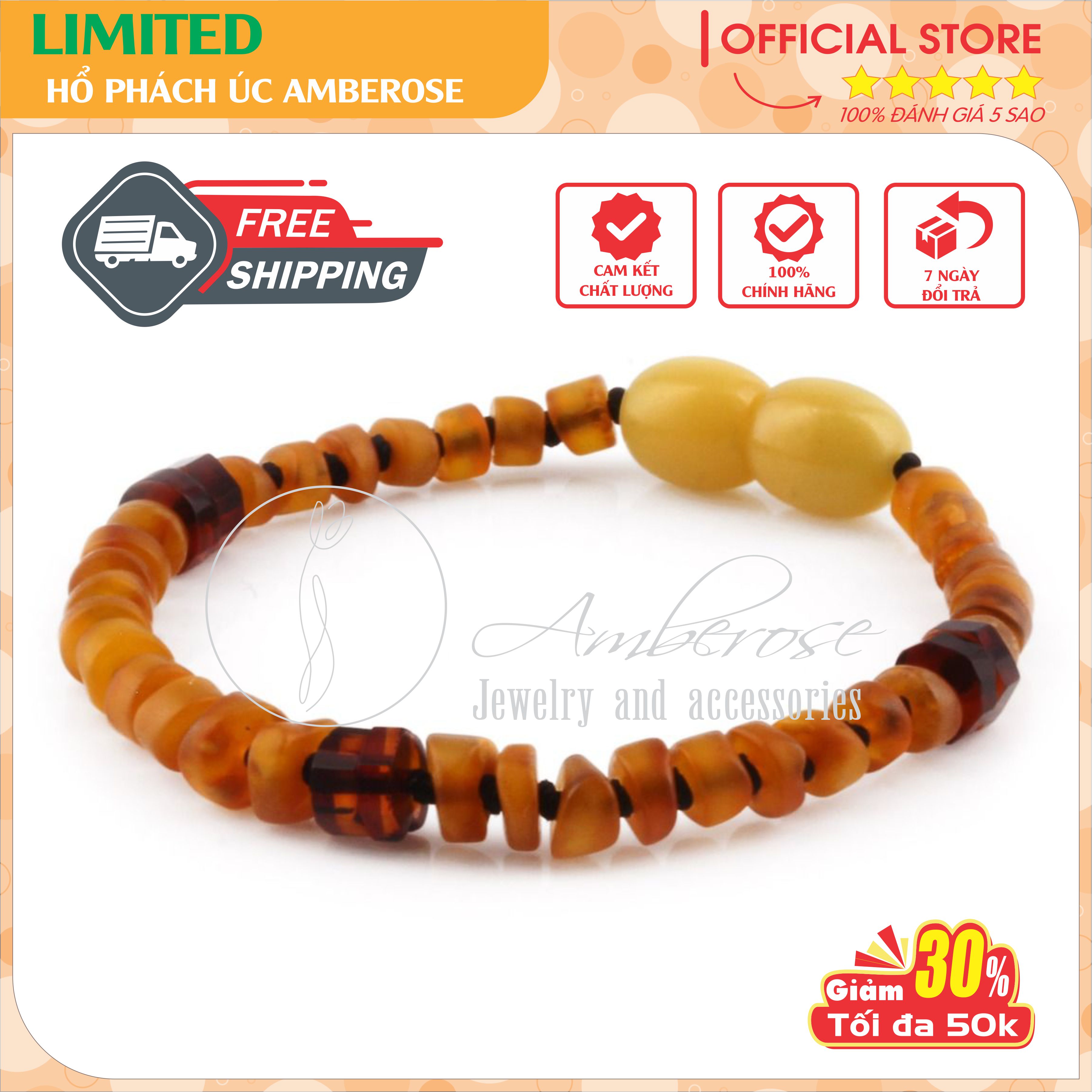 Vòng Tay Hổ Phách Amber Úc Cho Bé 0 - 10 tuổi VTABLMT822