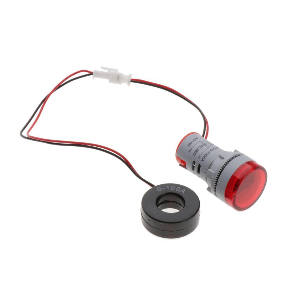 22mm AC 0-100A Ammeter Current Meter LED Digital Display Cylindrical Red