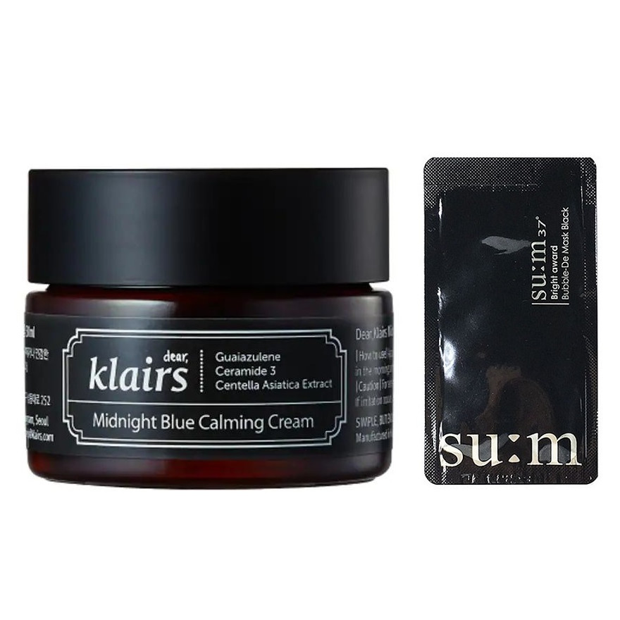 Kem Dưỡng Ẩm, Làm Dịu Và Phục Hồi Da Ban Đêm Dear Klairs Midnight Blue Calming Cream 30ml + Tặng kèm 1 mặt nạ sủi bọt thải độc Su:m 37 Đen