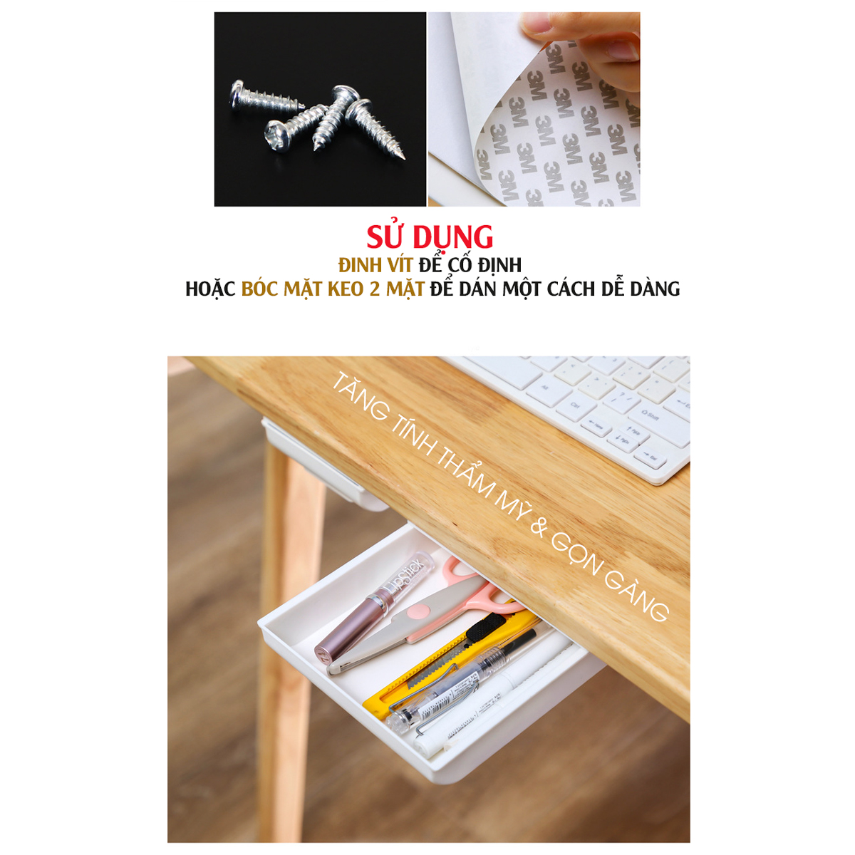Bộ 2 Ngăn Kéo Nhựa Nhỏ Mini, Khay Đựng Bút Gắn Treo Dưới Bàn Làm Việc Giúp Cất Giữ Gọn Gàng Bàn Làm Việc Mai Lee