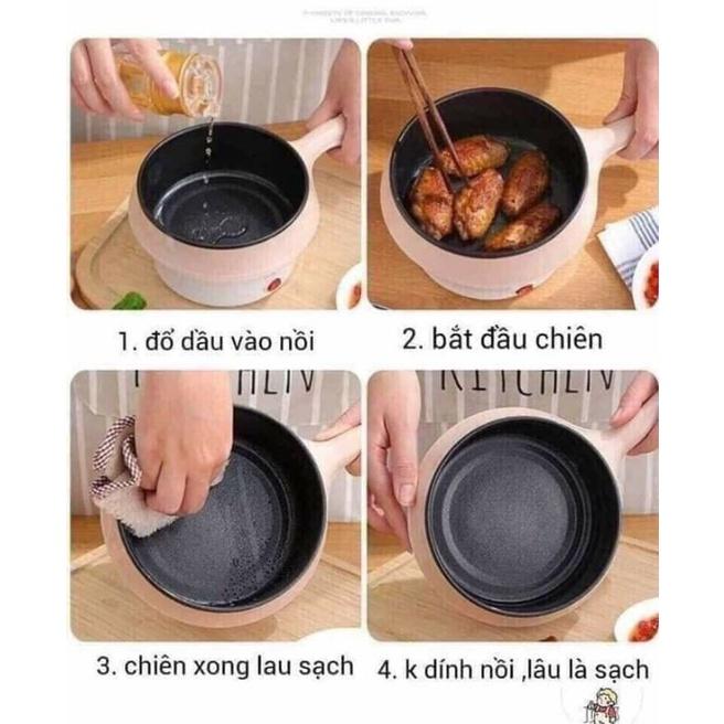 Ca mì 2 tầng có cán, nồi lẩu mini 2 tầng kèm vỉ hấp đồ ăn