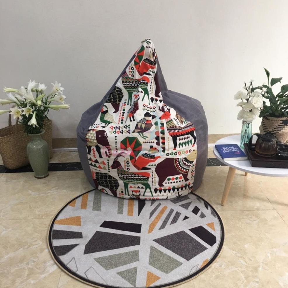 Ghế hạt xốp size L, hình thú mix xám, vải canvas