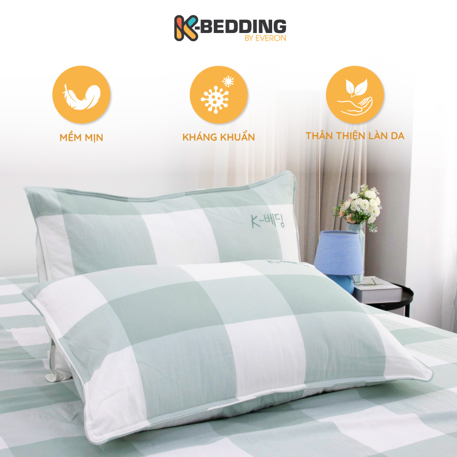 Vỏ Gối Nằm Chần Bông Công Nghệ Nhuộm Sợi Yarn Dyed K - Bedding Kpcd, Kích Thước 4565Cm 1 Cặp - Xanh Lá