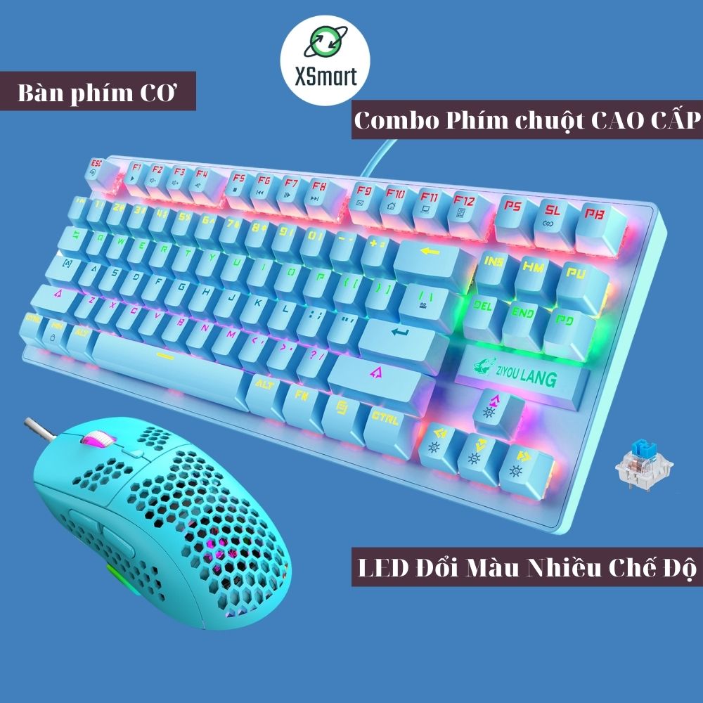 Bộ Bàn Phím Và Chuột CƠ LED XSmart đổi màu nhiều chế độ, combo full Xanh Ngọc siêu đẹp chơi game dùng văn phòng K2+M8 XANH - Hàng Chính Hãng