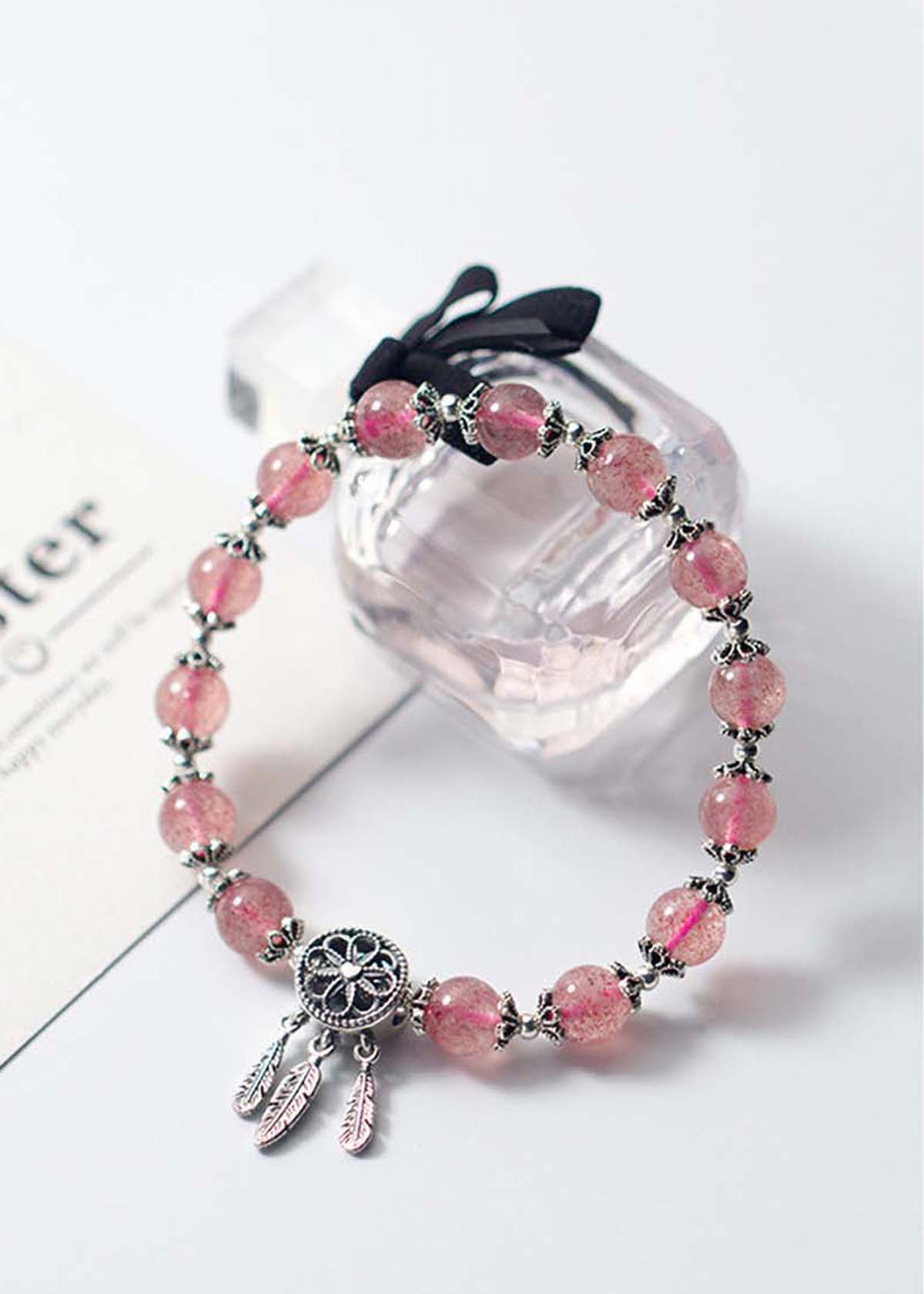 Vòng tay đá thạch anh dâu phối Dreamcatcher mệnh hỏa, thổ - Ngọc Quý Gemstones