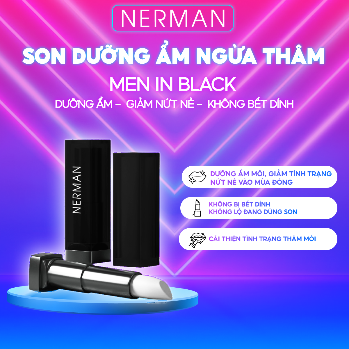 Son dưỡng cho nam Nerman dưỡng ẩm môi, giảm nứt nẻ mùa đông, không bết dính, hỗ trợ mờ thâm Men in Black 4g